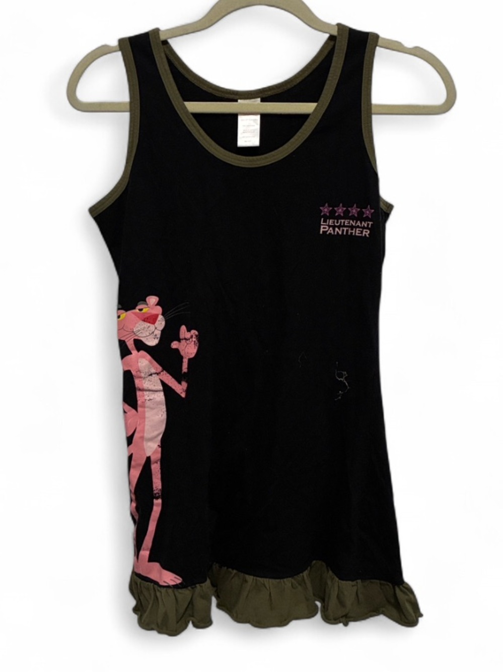 Y2K Pink Panther Lieutenant Panther Black Tank Mini Dress with Olive Trim
